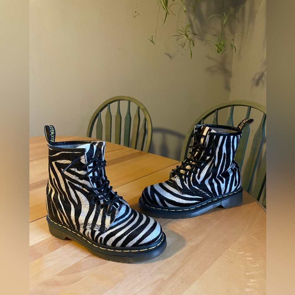 Dr. Martens very rare  , zebra print real pony hair boots , women’s size 6
